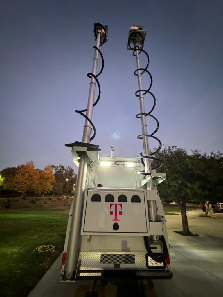 T-Mobile SatColt with mobile tower and Red Cross vehicle deployed to the Padre Sierra Parish in Camarillo, Calif. the week of Nov. 4, 2024.